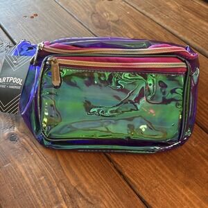NWT Sojourner Blue Purple Iridescent Clear Translucent Rave Festival Fanny Pack